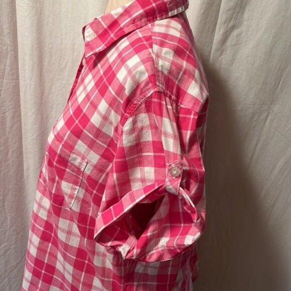 Lee Rider XL Bright Pink Plaid Short Sleeved Top Capped Sleeve - Picture 3 of 6